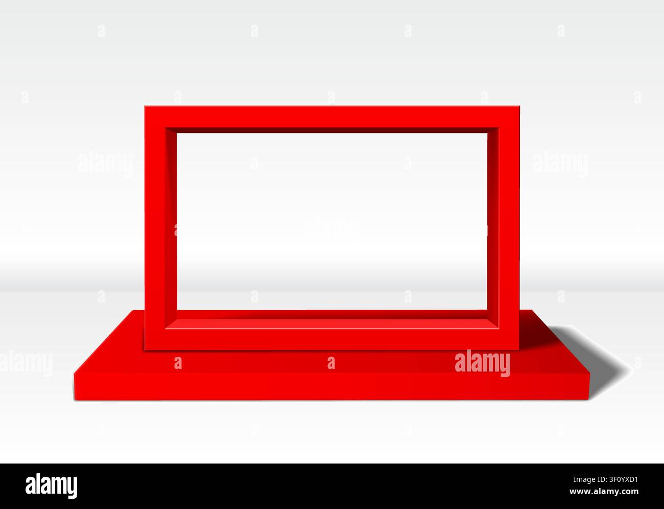 Empty red 3D picture frame standing upright on white background Stock Vector