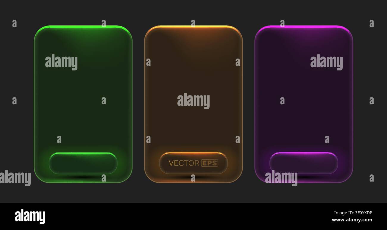 Modern neon glowing frames set on a dark background. Vibrant abstract UI elements. Vector illustration. Stock Vector
