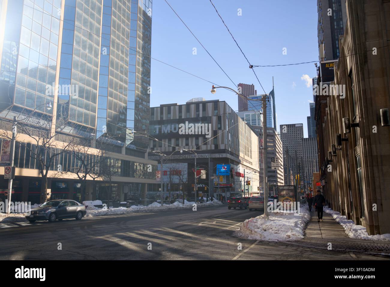 Sunlit Street Corner Blends Historic And Modern Buildings Toronto Canada February 4 2026 Stock Photo