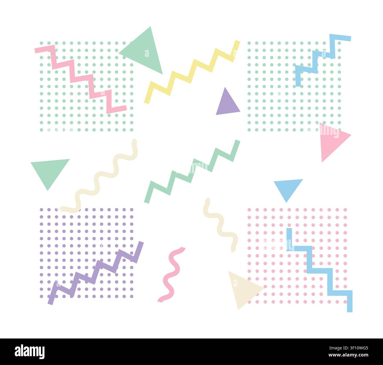 Pastel memphis pattern with geometric shapes and dot grids geometric triangle Stock Vector