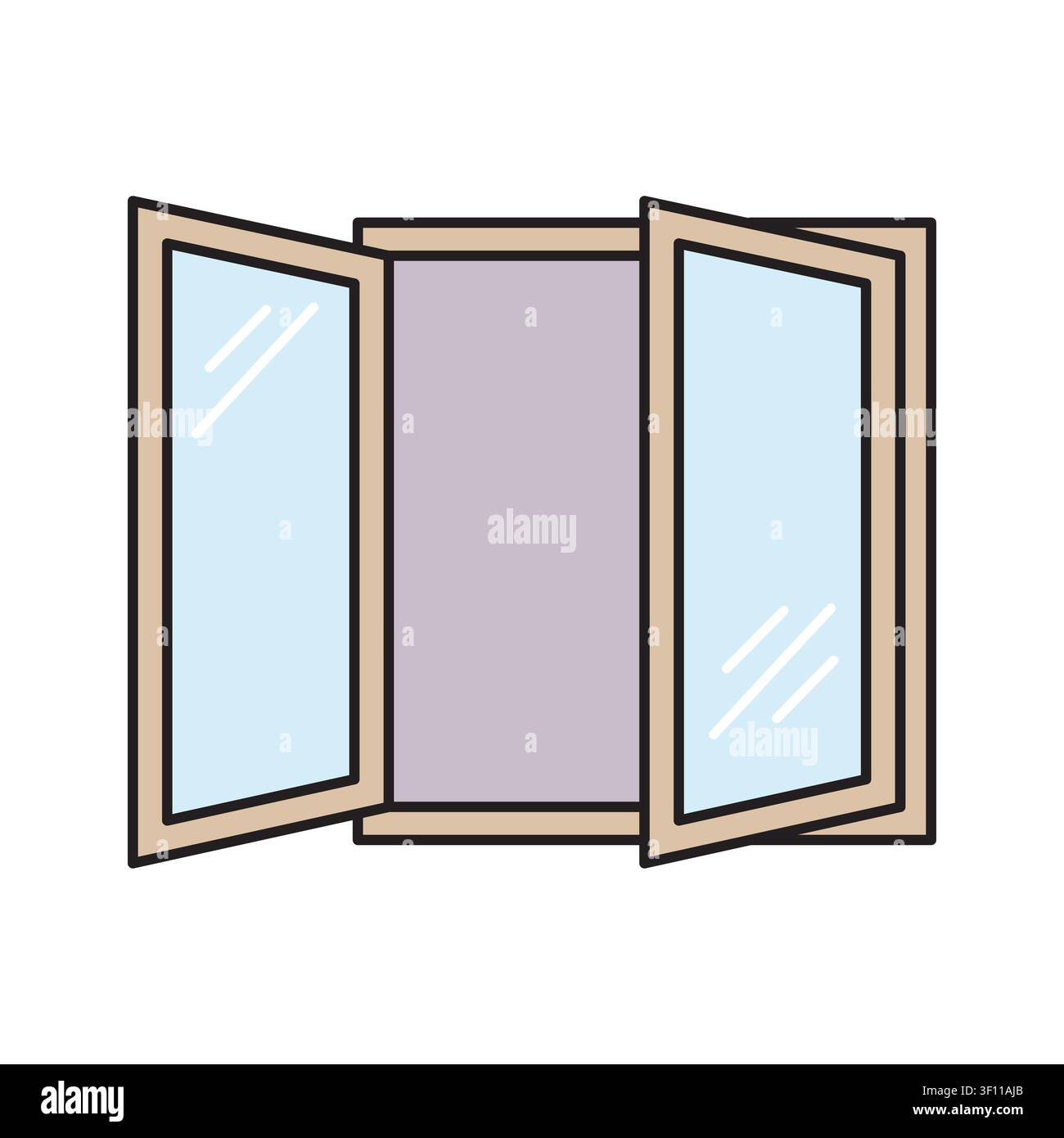 Open wooden window features linear vector illustration. Enhances house building architecture themes. eps 10 Stock Vector