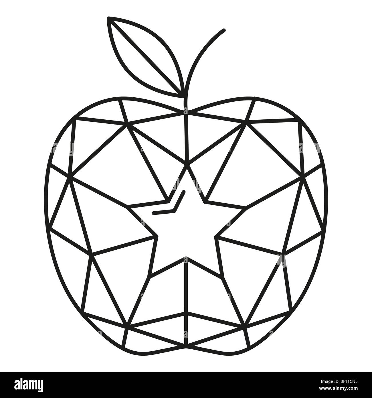 Apple fruit dessert features linear vector illustration. Enhances abstract geometric food projects. Stock Vector