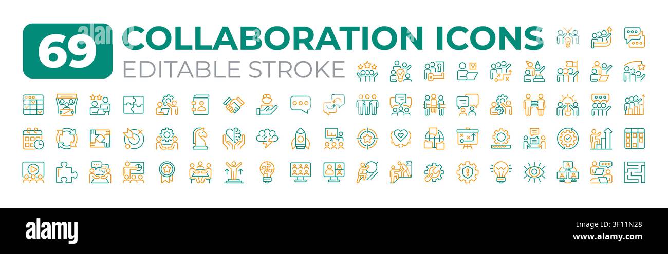 Collaboration two color line icons set Stock Vector