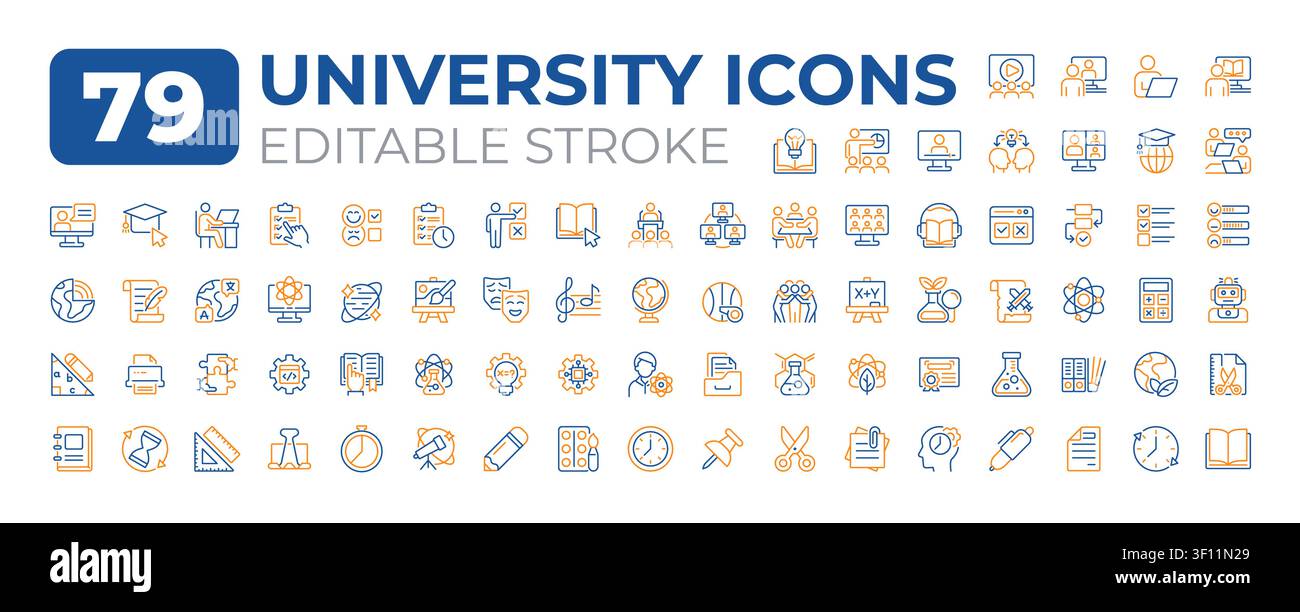University two color line icons set Stock Vector