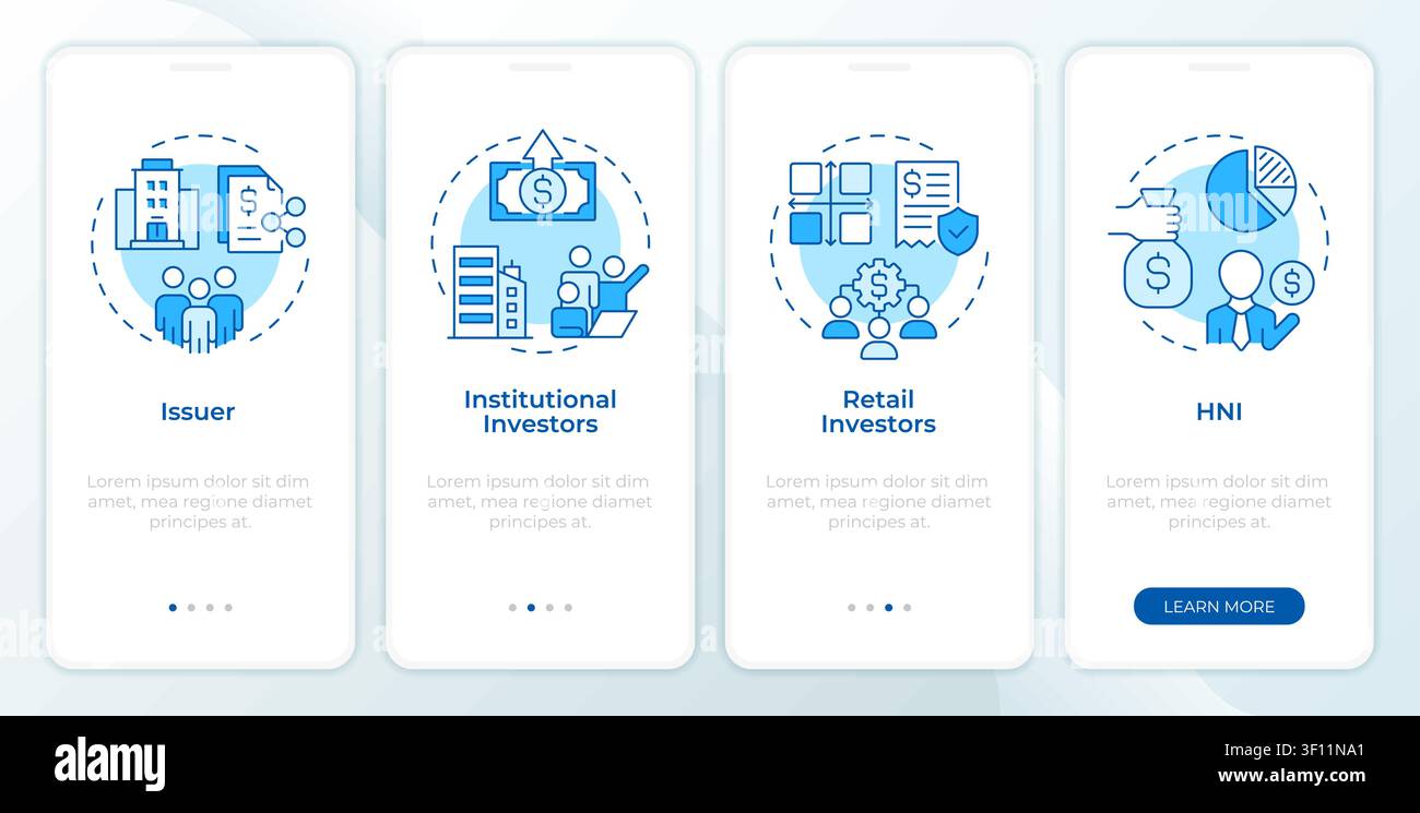 IPO participants soft blue onboarding mobile app screen Stock Vector