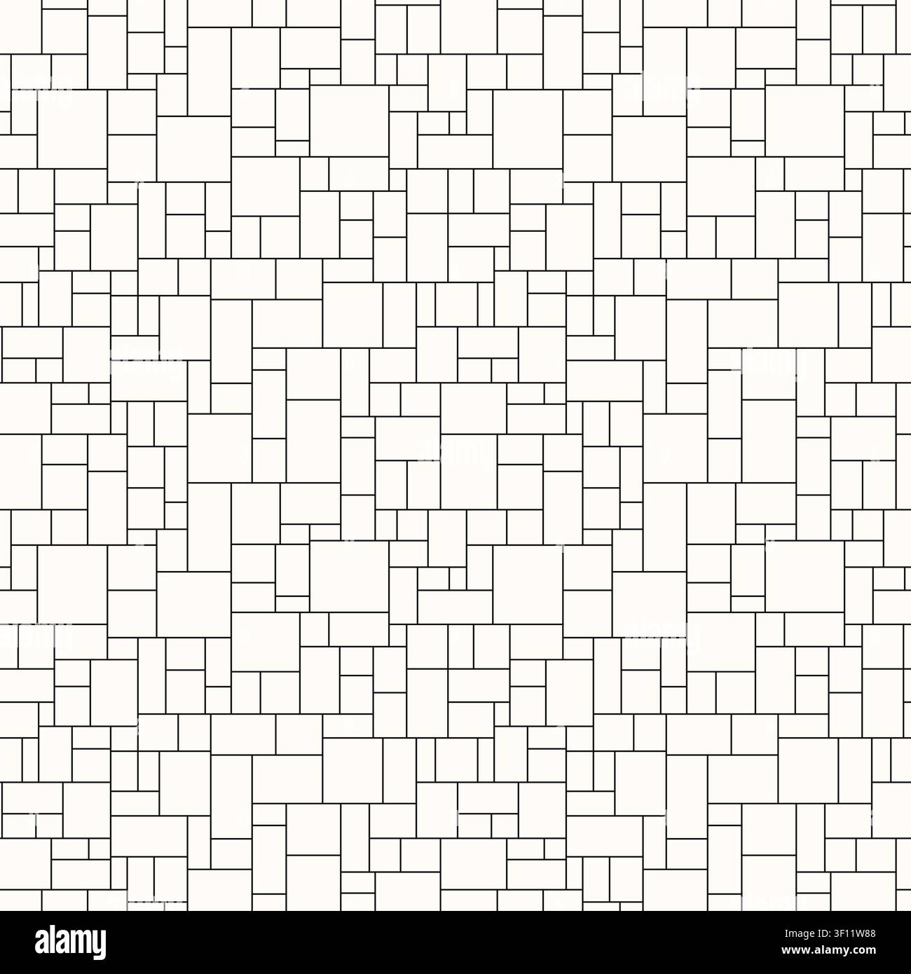 Vector geometric structure squared mosaic pattern. Outline creative brick background. Monochrome endless unusual beige wall print Stock Vector