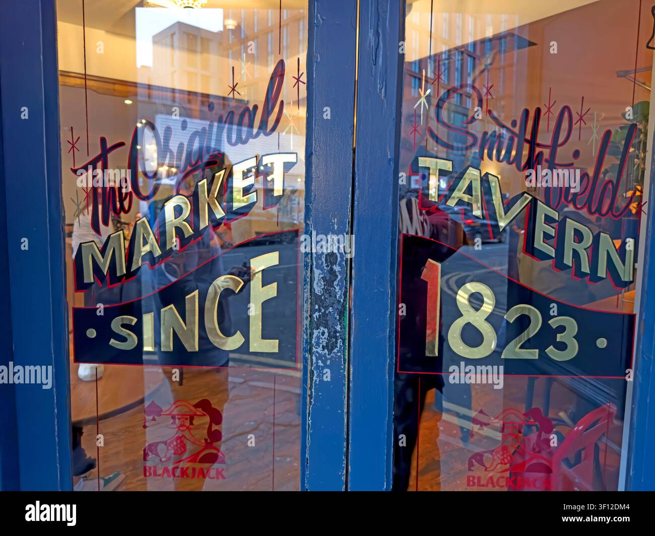 The Original Market Tavern door, Blackjack Brewery ,Swan St Manchester Stock Photo