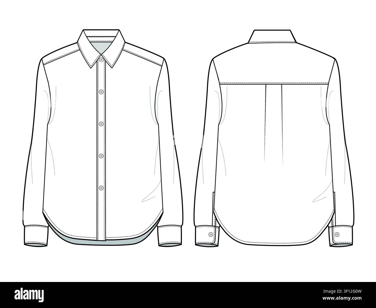 Female oversized shirts front and back view vector mockup template technical flat design. Stock Vector