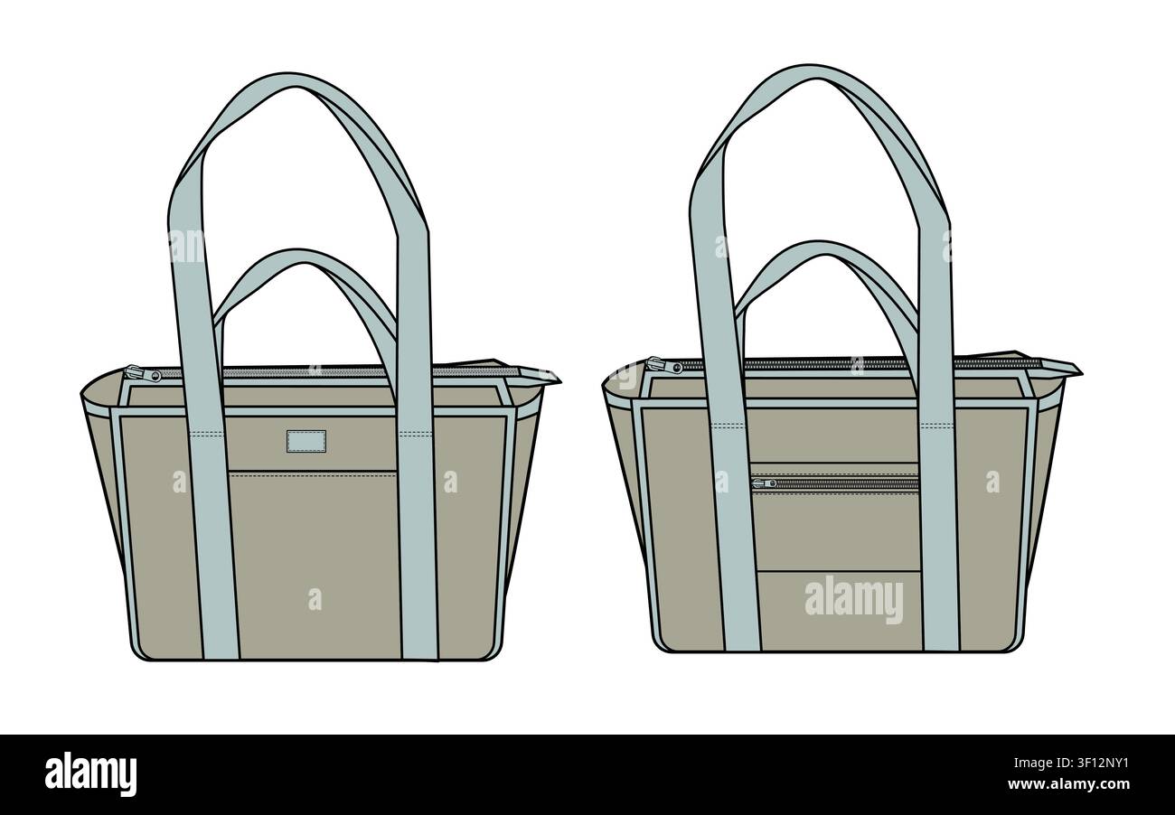 Tote bag technical line drawing vector mockup template. Stock Vector