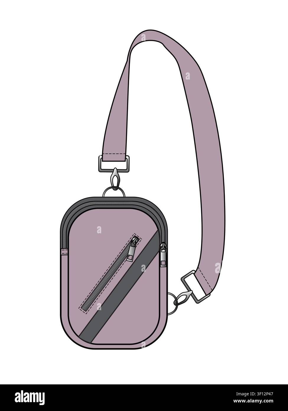 Sling bag technical illustration vector mockup template. Stock Vector