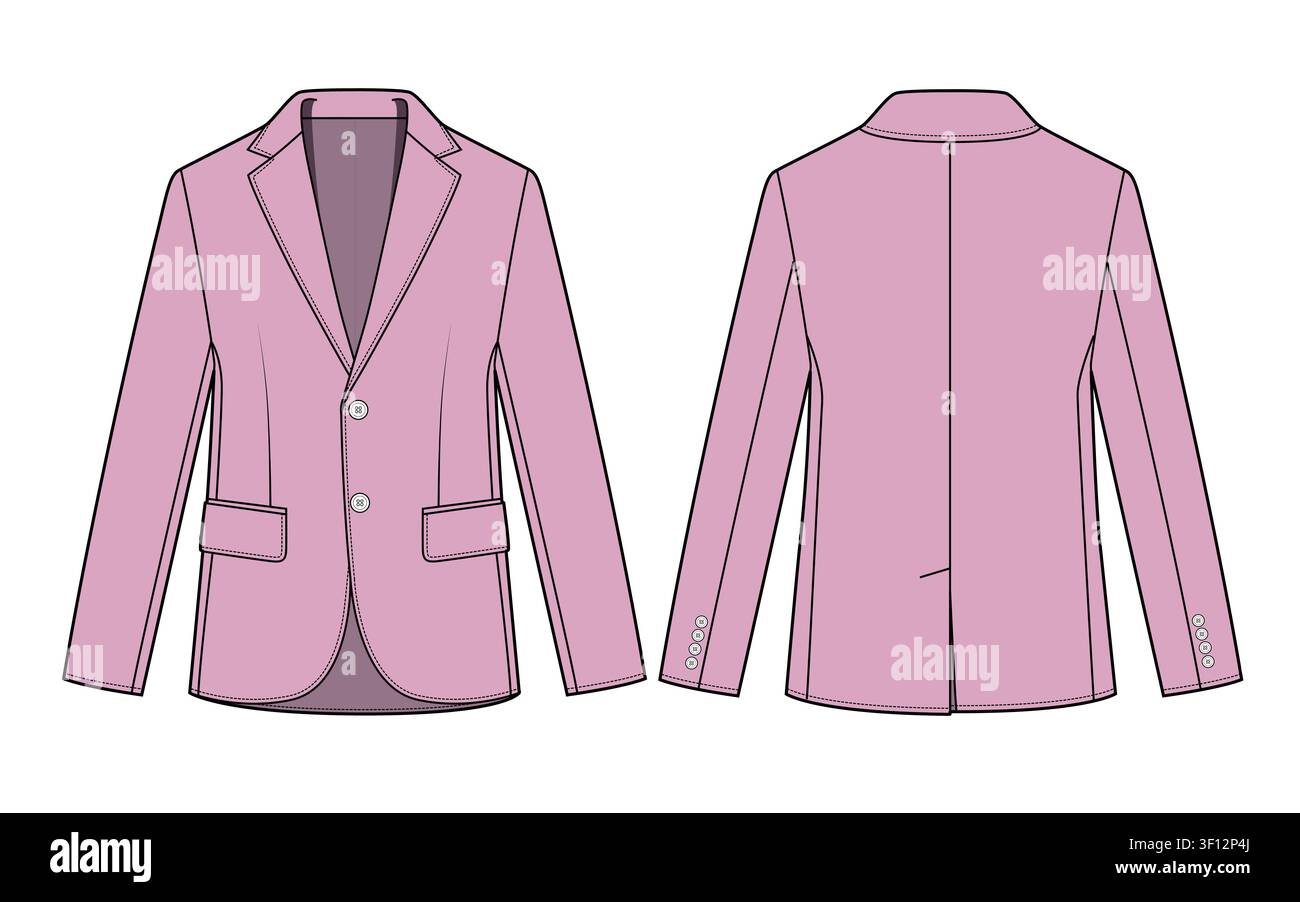 Kids blazer jacket front and back view mockup template vector illustration. Stock Vector