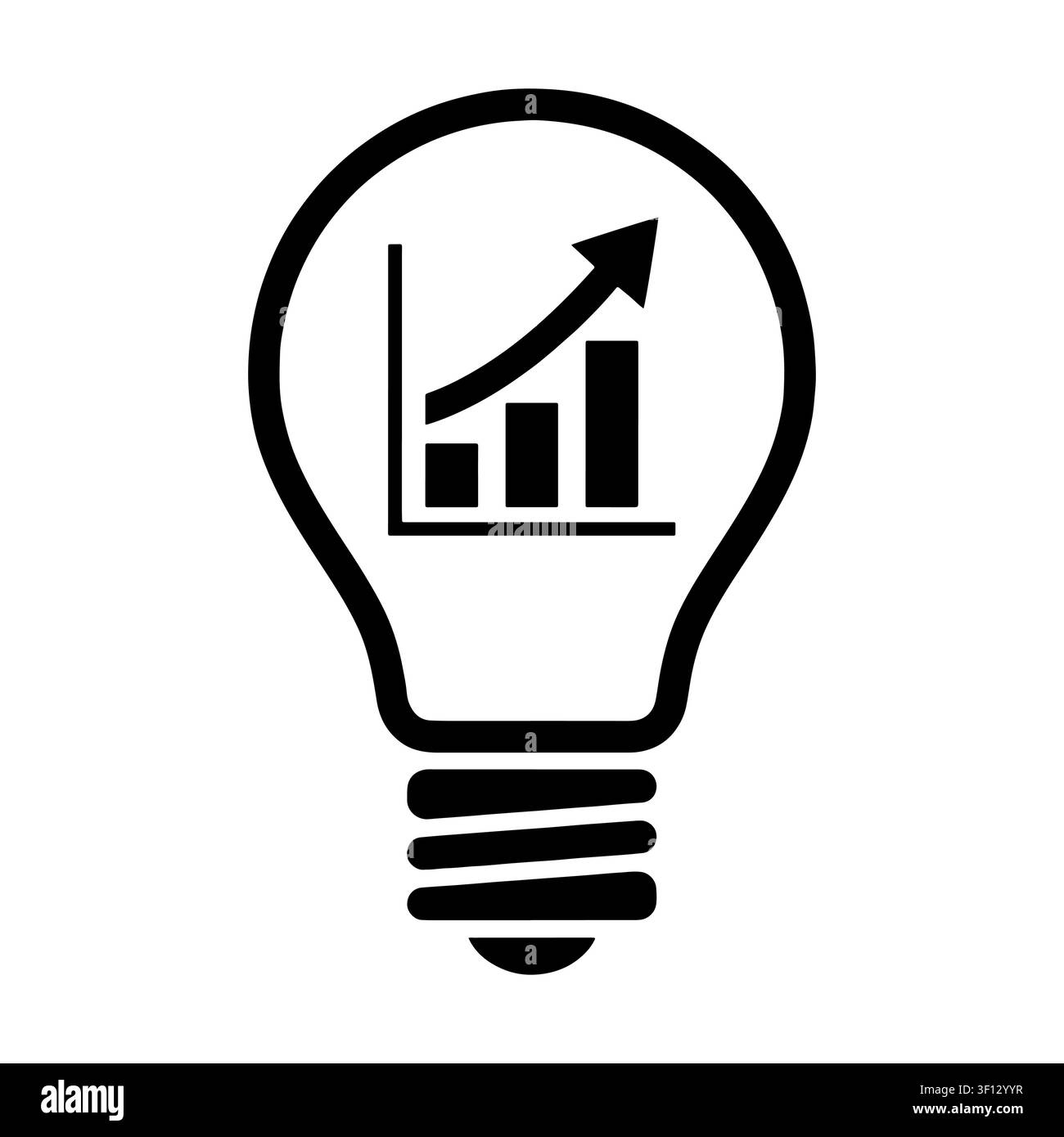 Creative business idea icon with up arrow bar chart inside light bulb.  Stock Vector