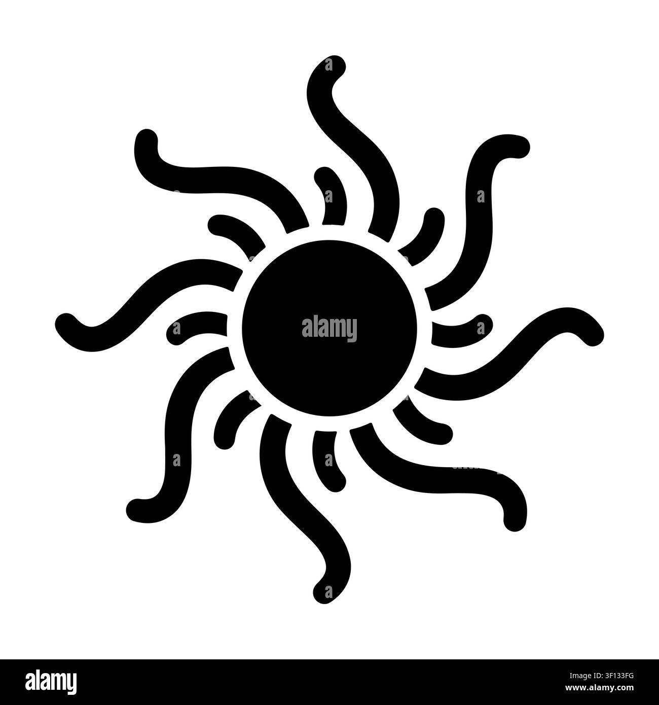 Stylized sun icon with wavy rays isolated on white background.  Stock Vector