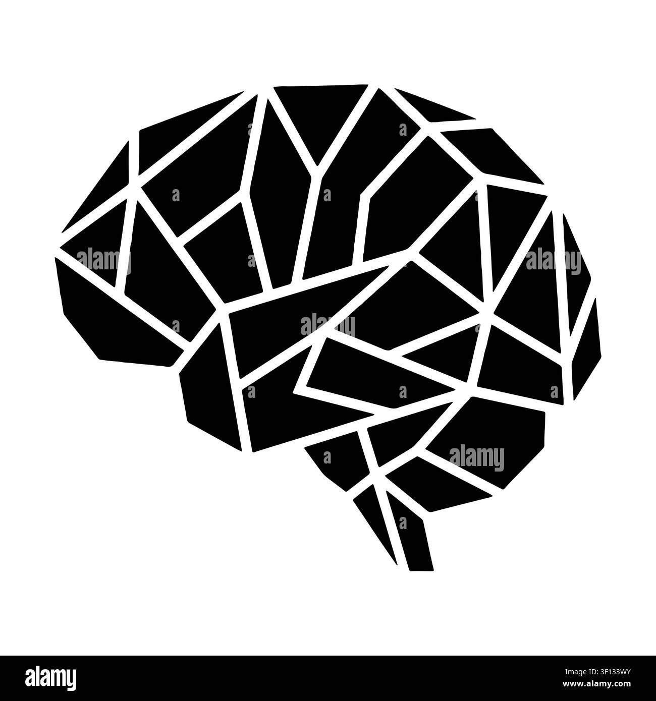 Minimalist polygonal black brain profile graphic symbol creative mind concept.  Stock Vector