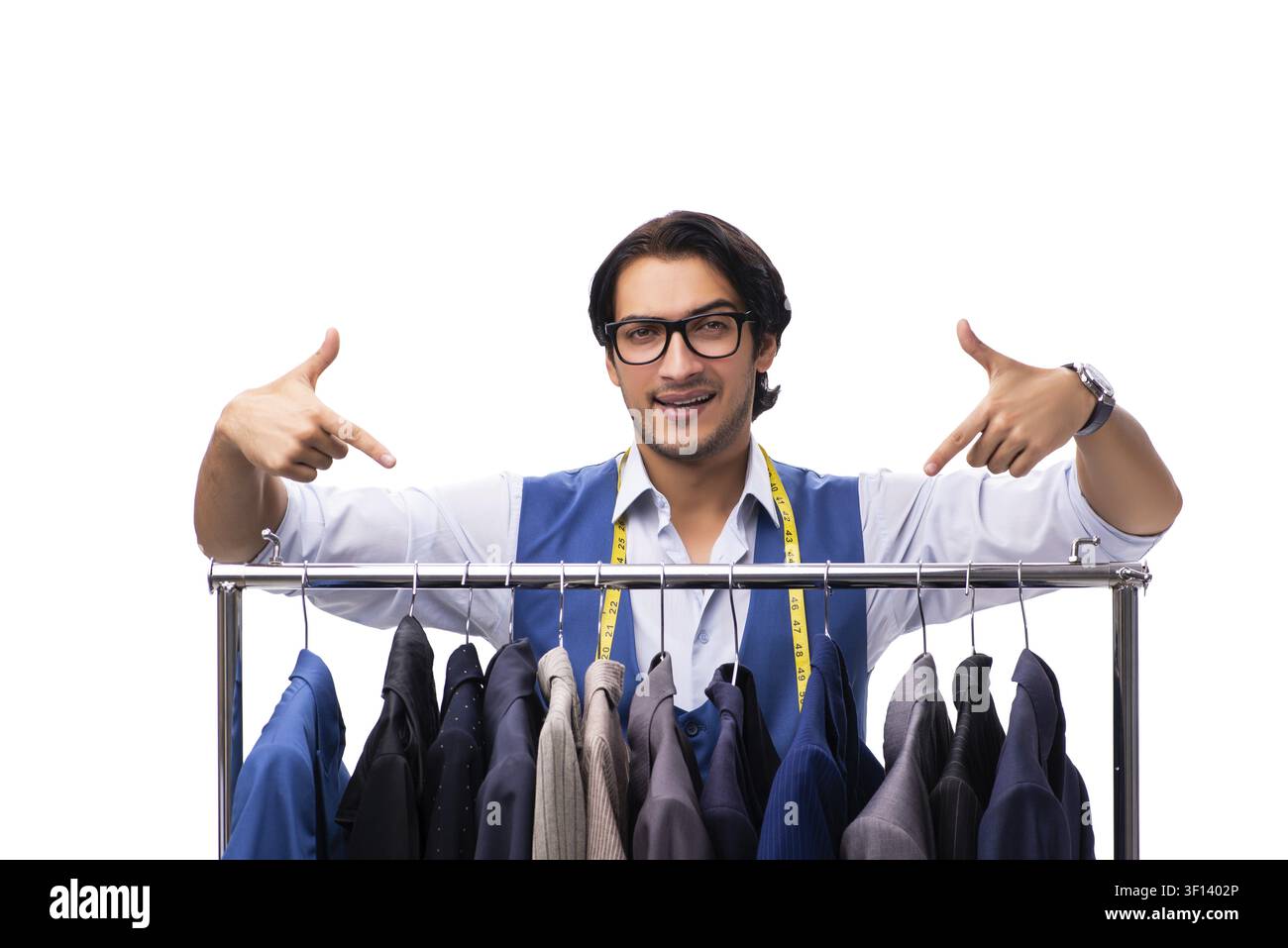 Young tailor isolated on white Stock Photo