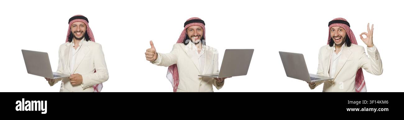 Arab businessman with computer on white Stock Photo
