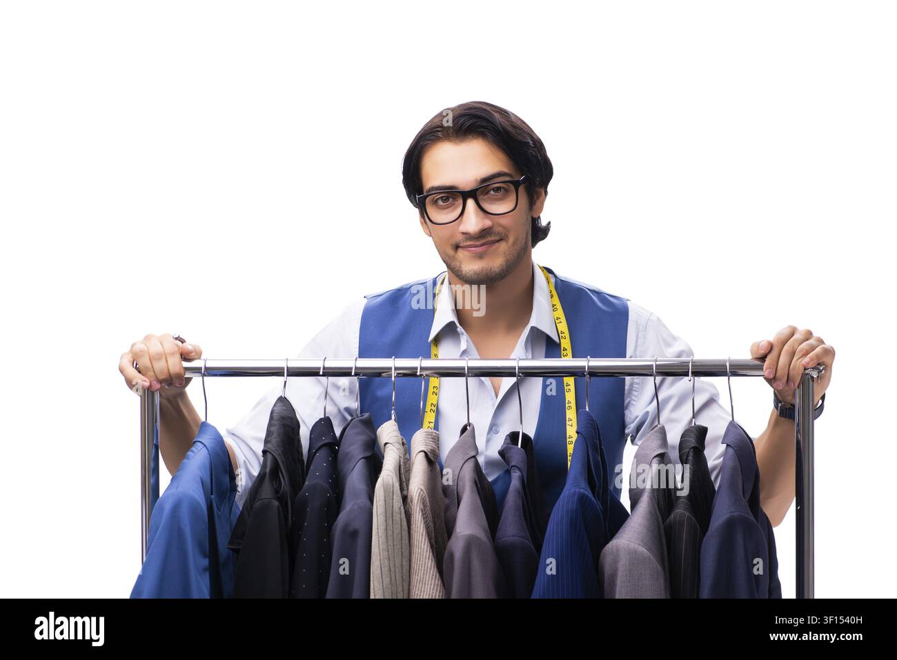 Young tailor isolated on white Stock Photo