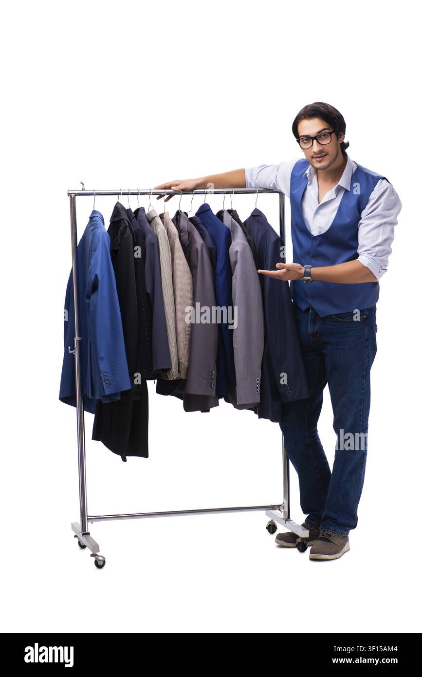 Young tailor isolated on white Stock Photo