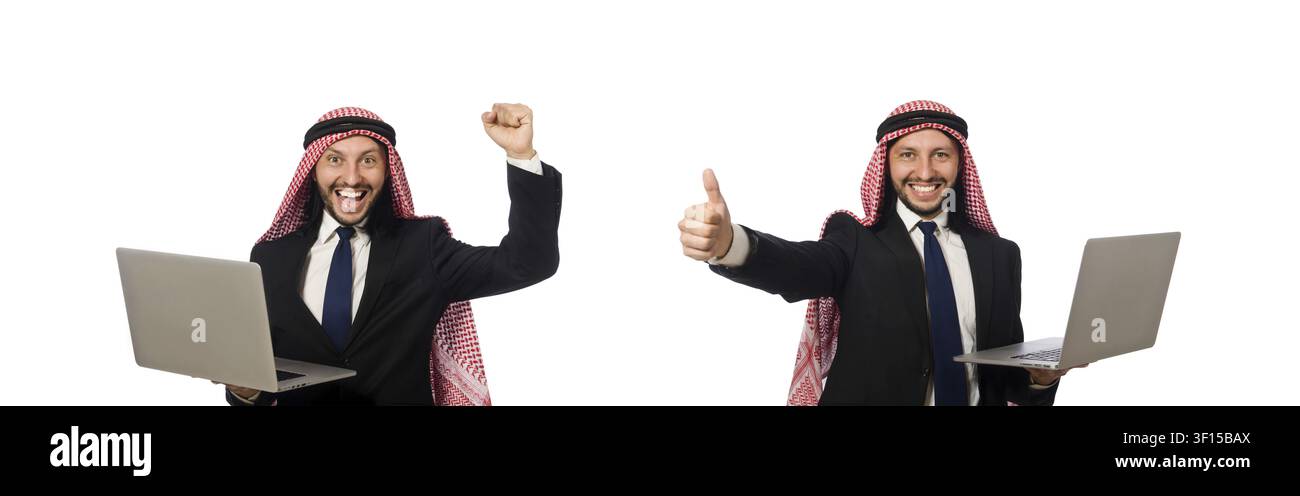 Arab businessman with computer on white Stock Photo