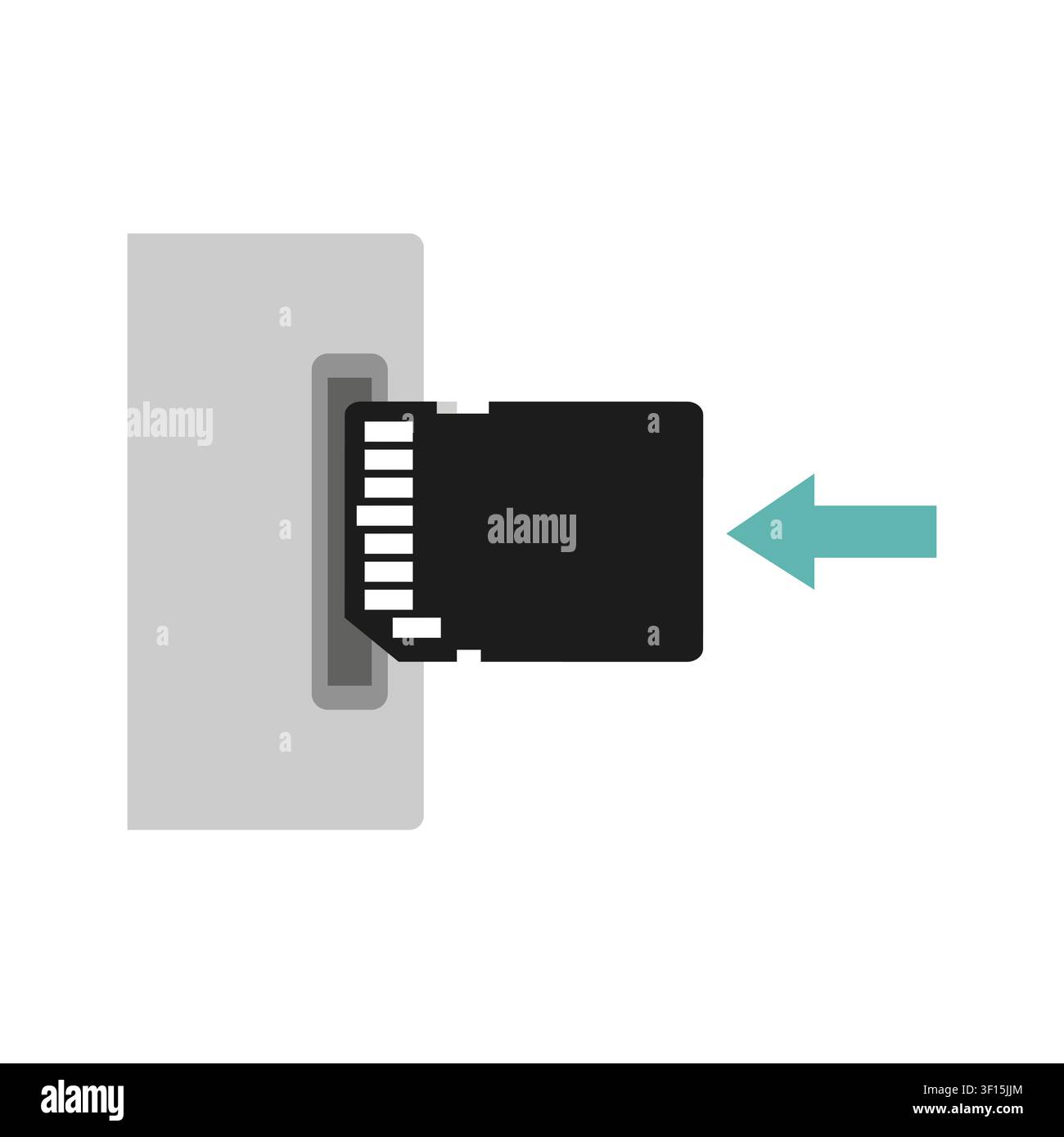 Flat vector icon showing a memory card being inserted into a device, representing digital technology, data storage, and hardware connectivity. Stock Vector