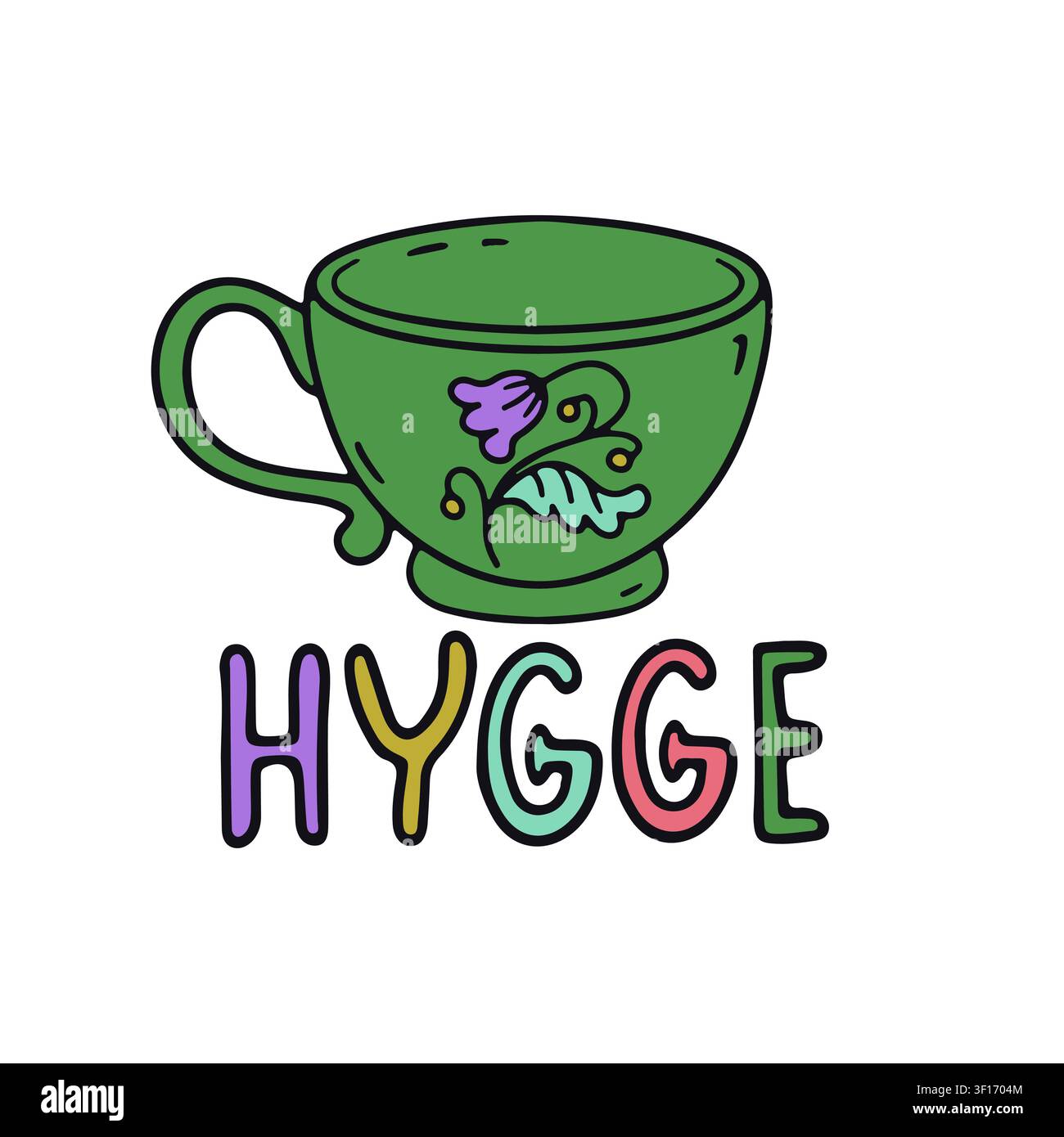 Hand hygge and ceramic cup doodle icon vector illustration Stock Vector