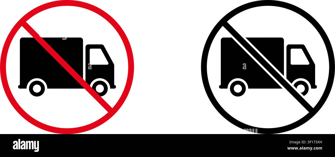 No Truck Prohibition Sign Icon Set. Forbidden Truck Warning And Restriction Symbol Collection. Stop And Ban Notice. Isolated Vector Illustration Stock Vector