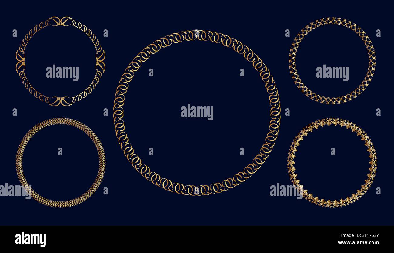 Circle Vintage Frames Set Isolated On A Dark Background. Vector Illustration. Stock Vector
