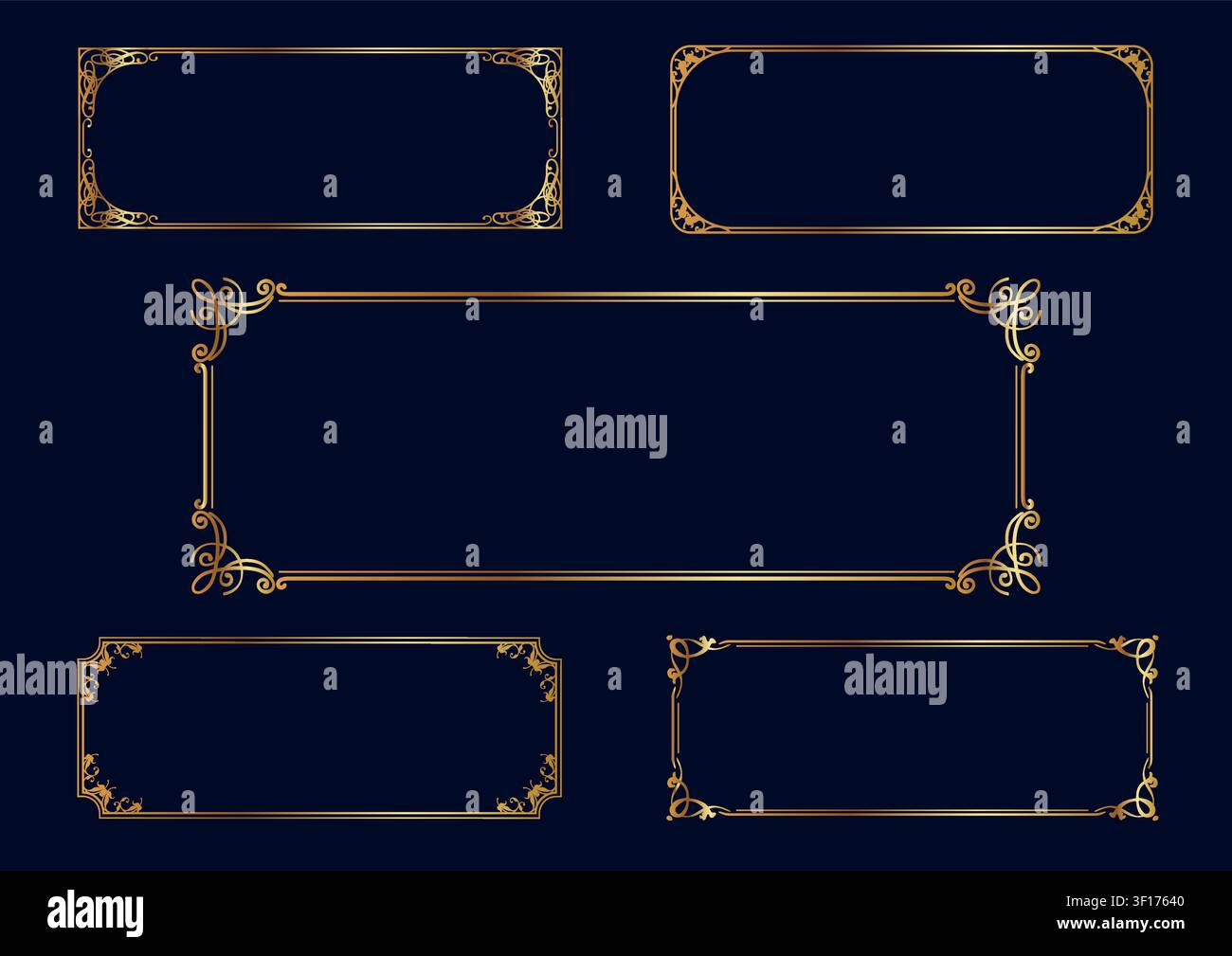 Rectangle Vintage Frames Set Isolated On A Dark Background. Vector Illustration. Stock Vector