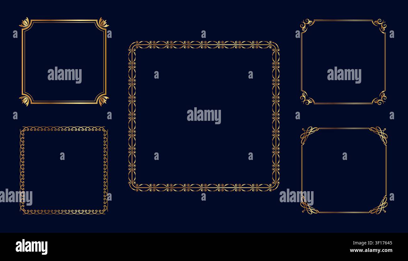 Rectangle Vintage Frames Set Isolated On A Dark Background. Vector Illustration. Stock Vector