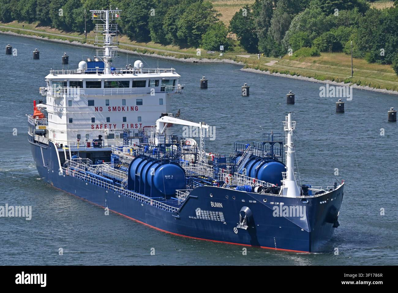 Chemical / oil products tanker BUMIN passing the Kiel canal Stock Photo