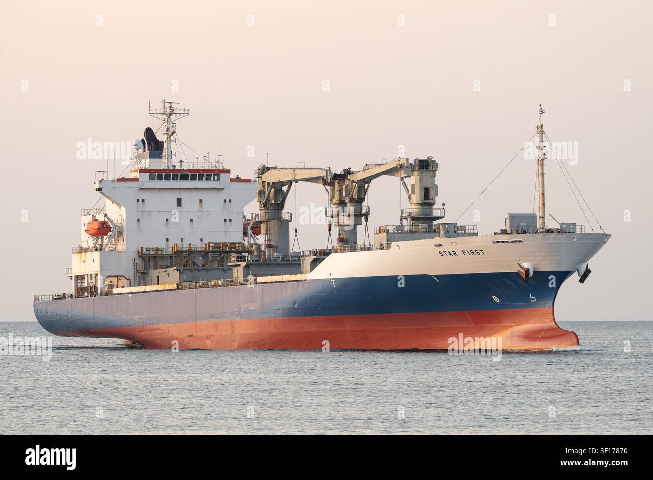 Refrigerated cargo ship STAR FIRST at the Kiel fjord Stock Photo