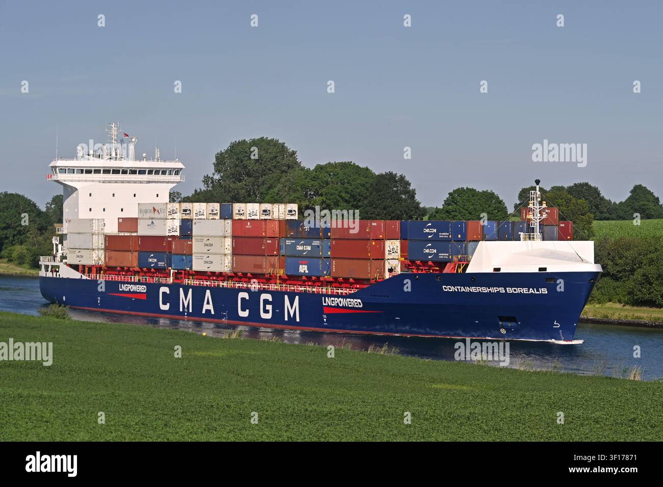 CONTAINERSHIPS BOREALIS passing the Kiel canal Stock Photo