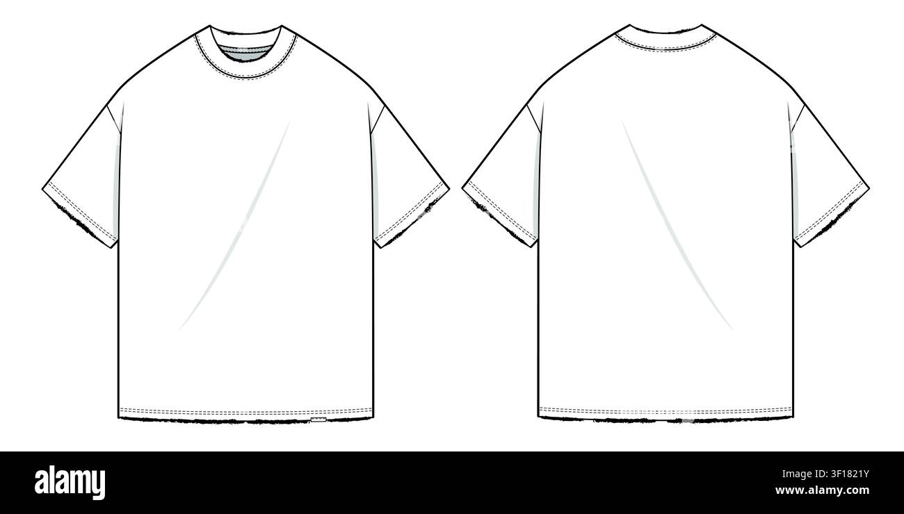 Oversized t shirt flat sketch vector mockup template technical illustration. Stock Vector