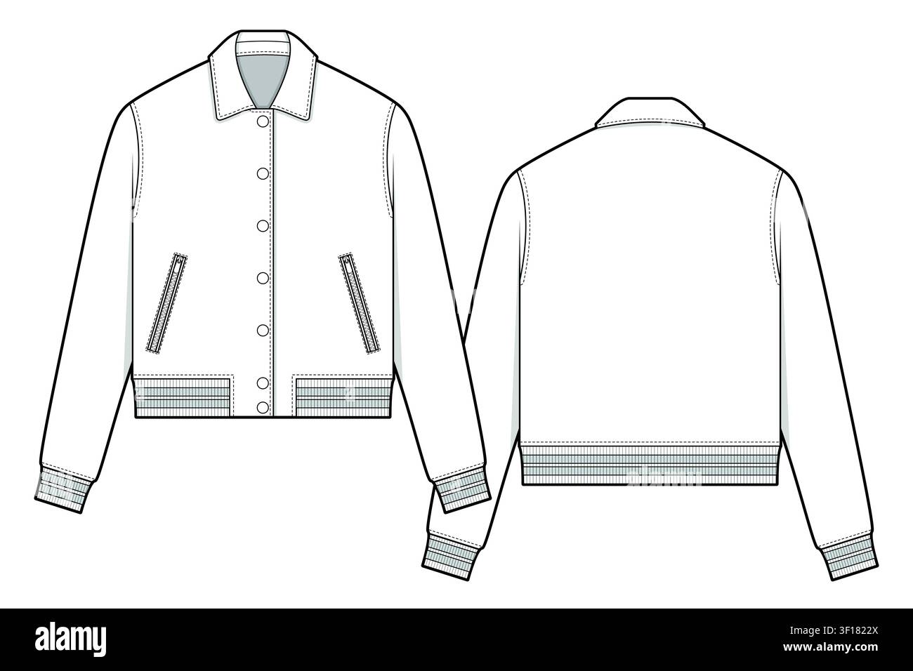 Harrington jackets flat sketch vector mockup template technical illustration. Stock Vector