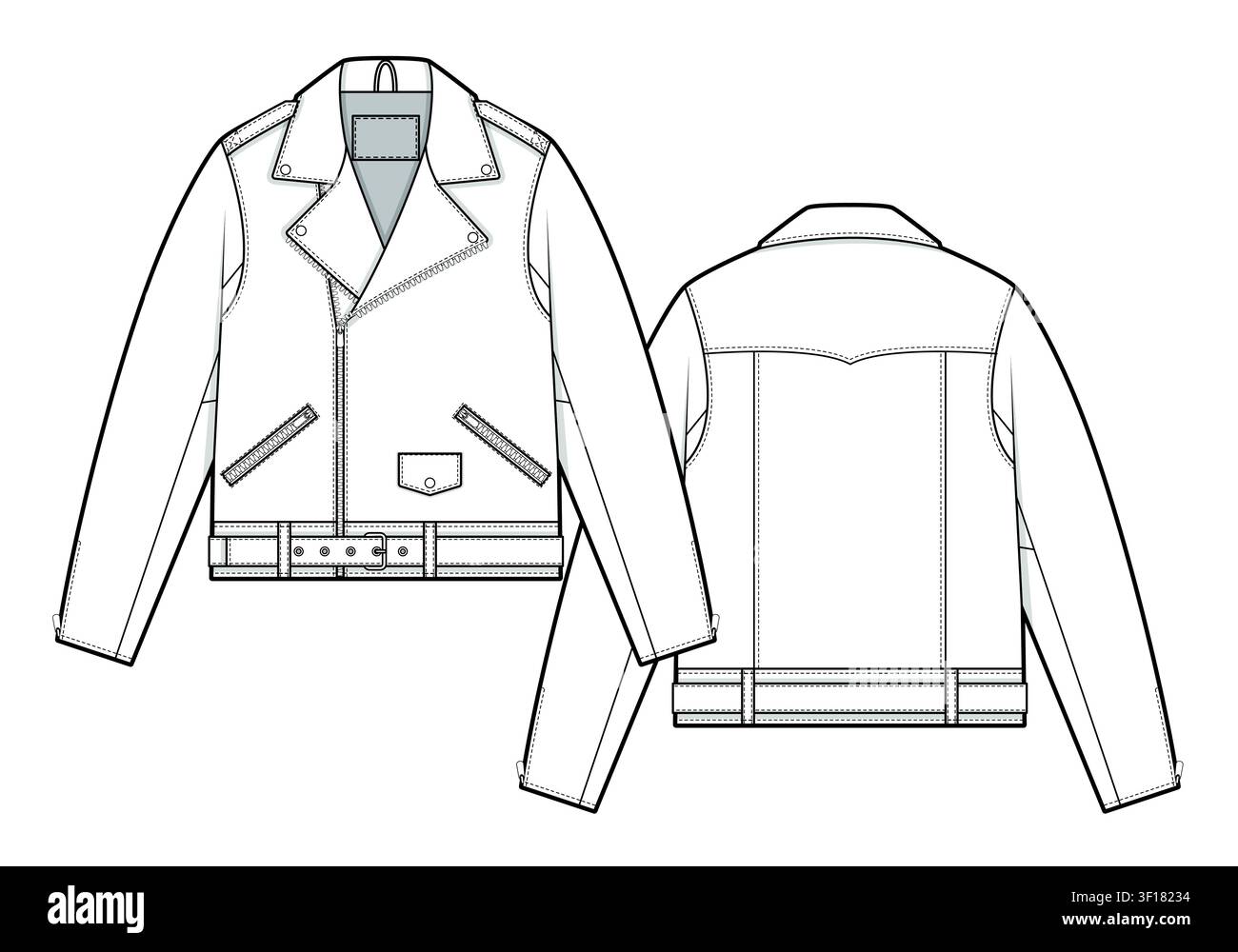 Biker jackets vector design mockup template technical flat sketch. Stock Vector