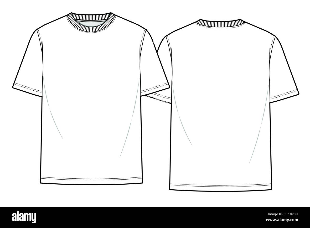 Oversized t-shirt vector mockup template technical flat design. Stock Vector