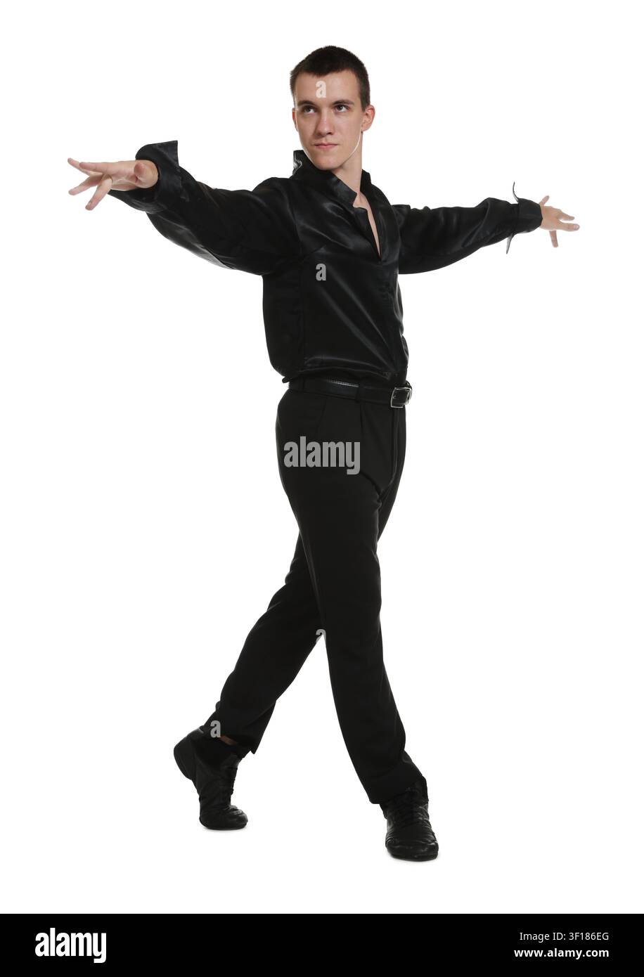Professional dancer practicing moves on white background Stock Photo