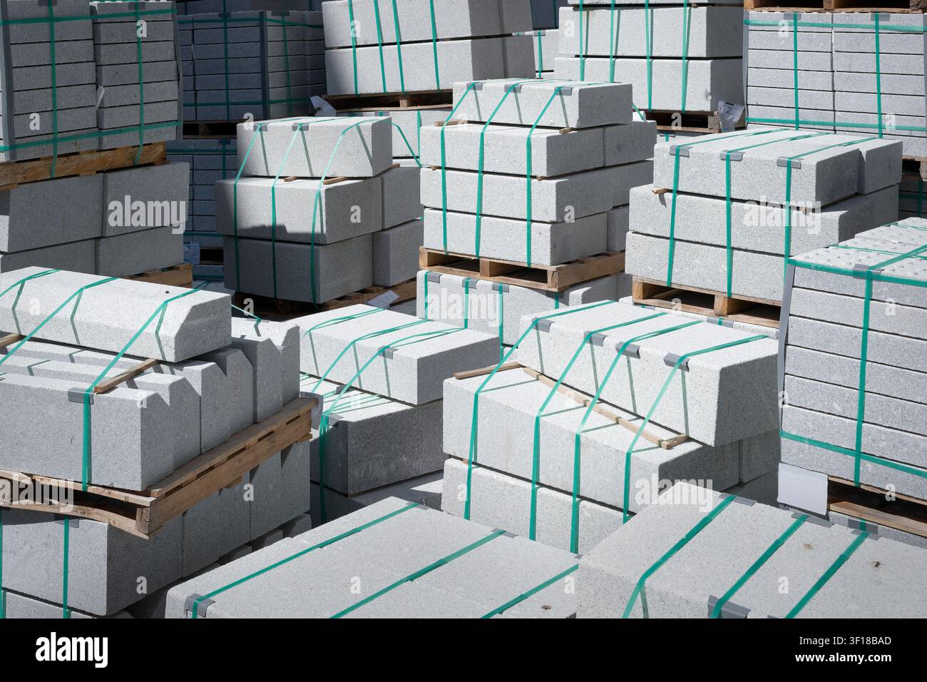Concrete blocks stacked and stored at construction site Stock Photo