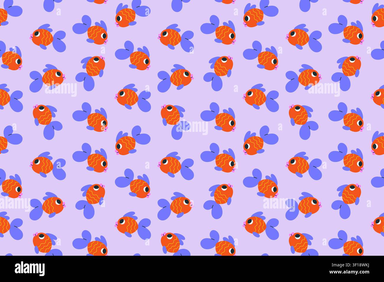 Cute Seamless Pattern with Goldfish. Vector. Stock Vector