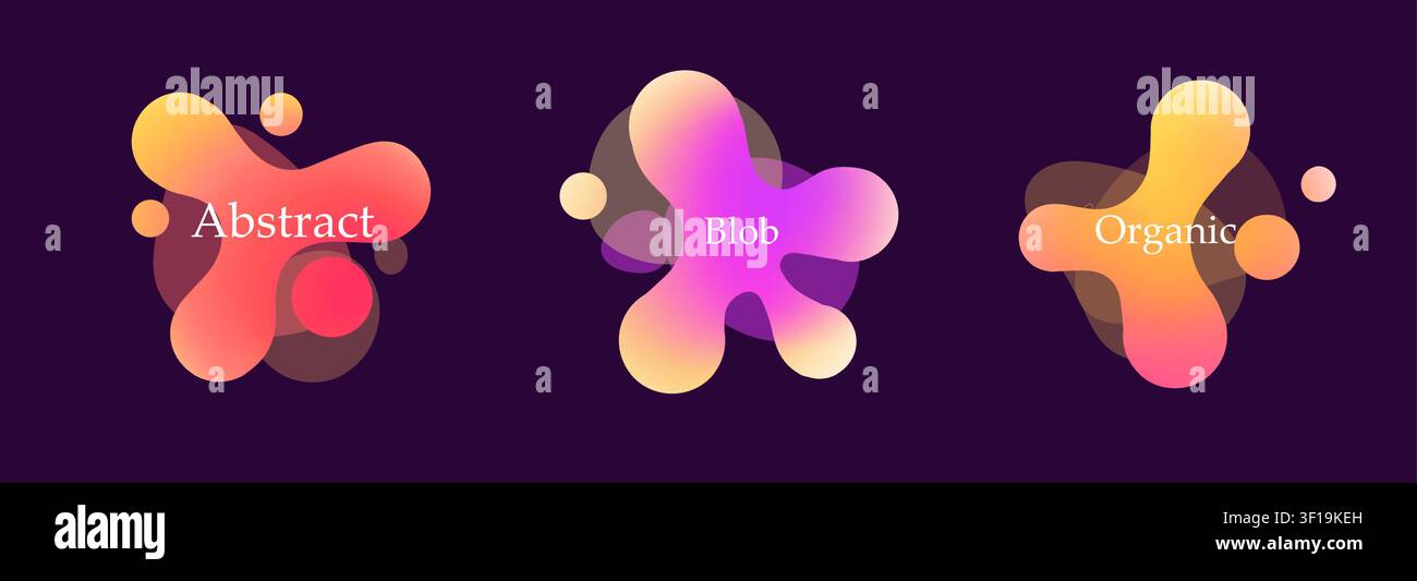 Set shape round gradient blob organic form. Abstract collection irregular blob. Liquid form deformed elements. Stock Vector