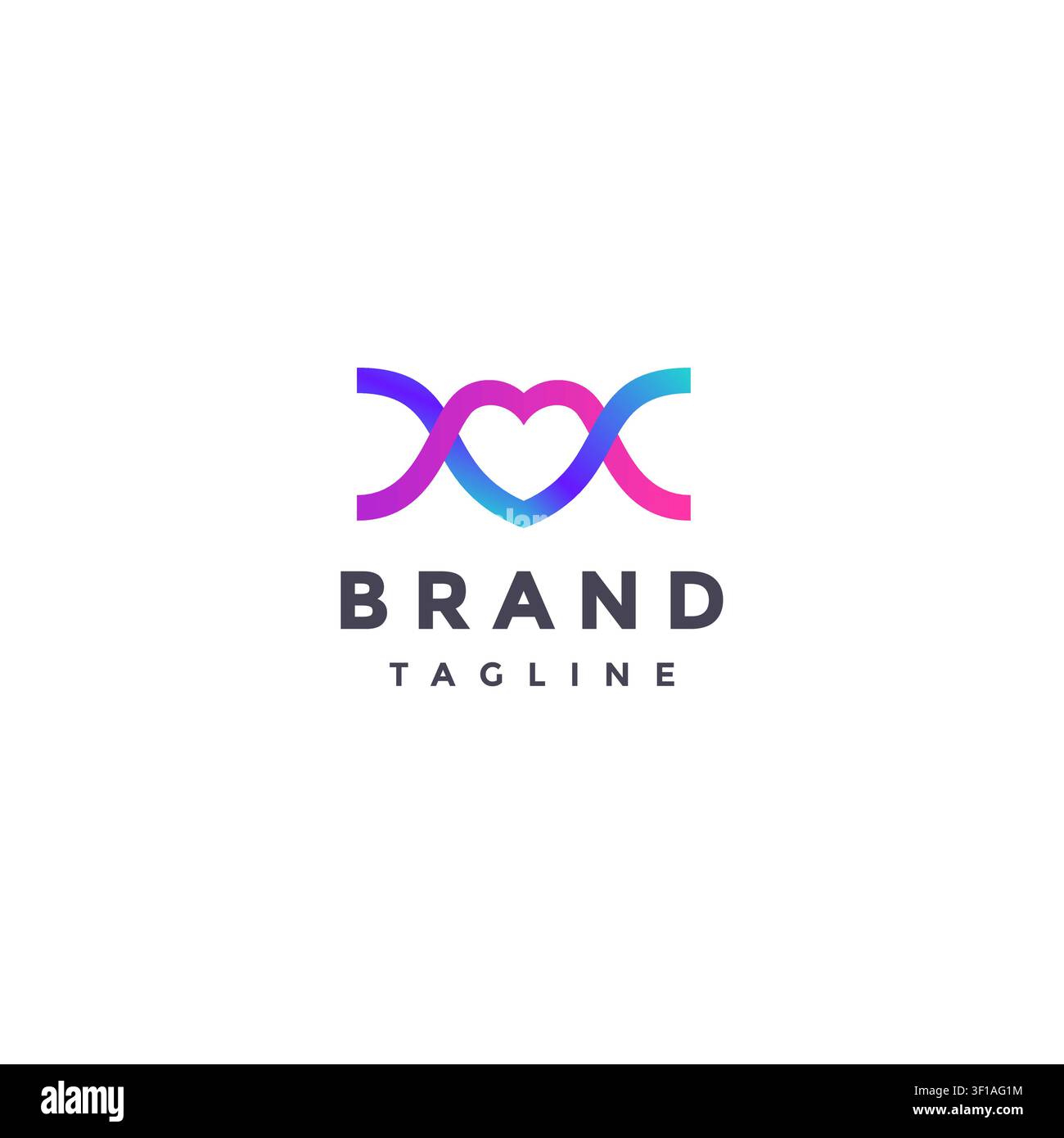 Simple Love DNA Strain Logo Design. DNA Structure Lines Form Heart Logo Design. Stock Vector