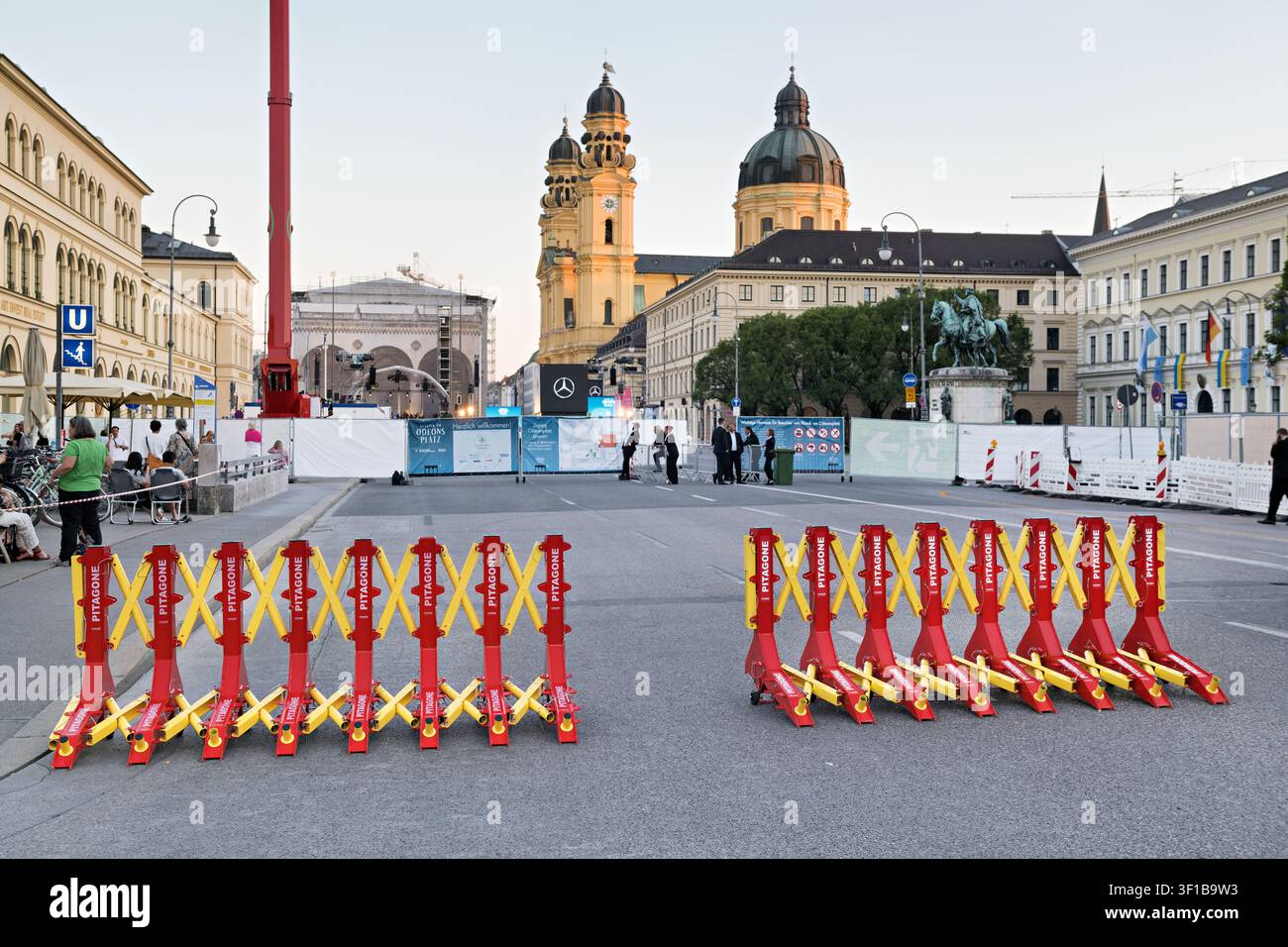 Anti-Ram Security Barriers Protecting Public Event Entrance,  Front-of-stage barriers FOS Stock Photo