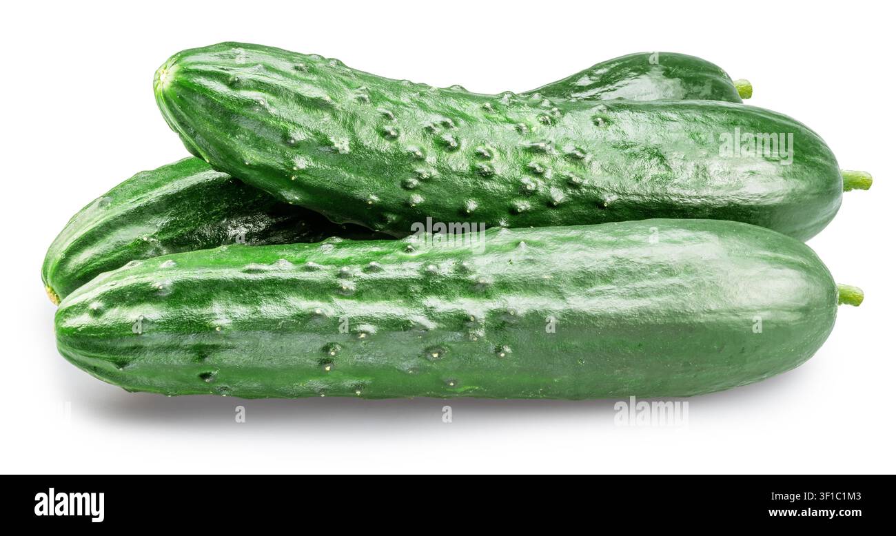 Fresh green cucumbers isolated on a white background. Clipping path. Stock Photo