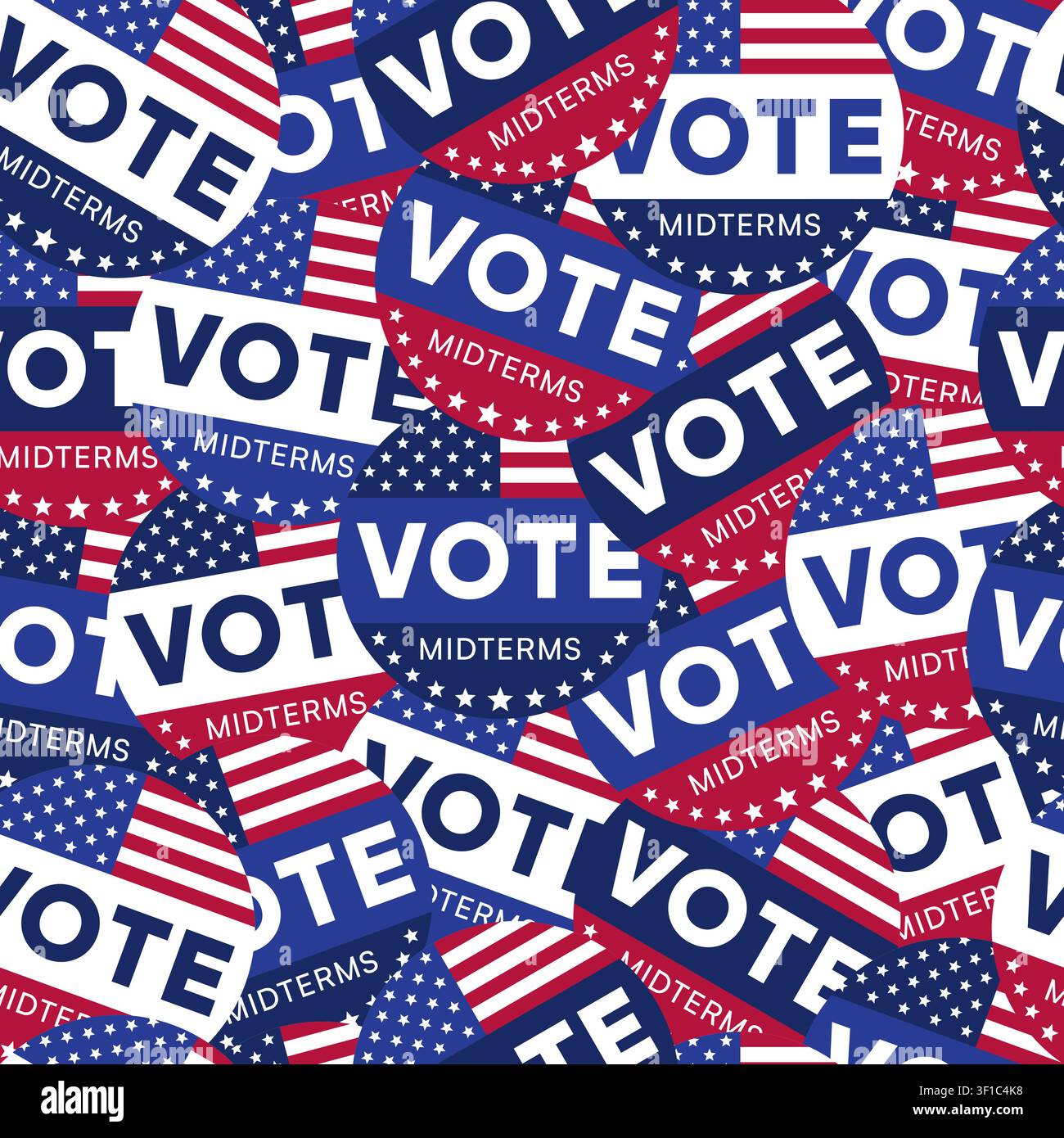 Vote Midterms Seamless Pattern with Overlapping Circular Flag Badges Vector Illustration Stock Vector