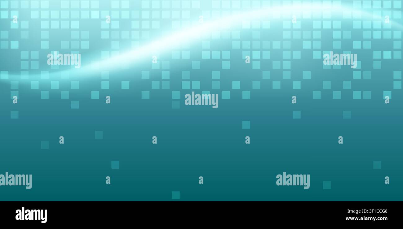 Abstract digital background with a flowing light wave overlaying a subtle grid or tile pattern against a deep teal gradient. Stock Vector