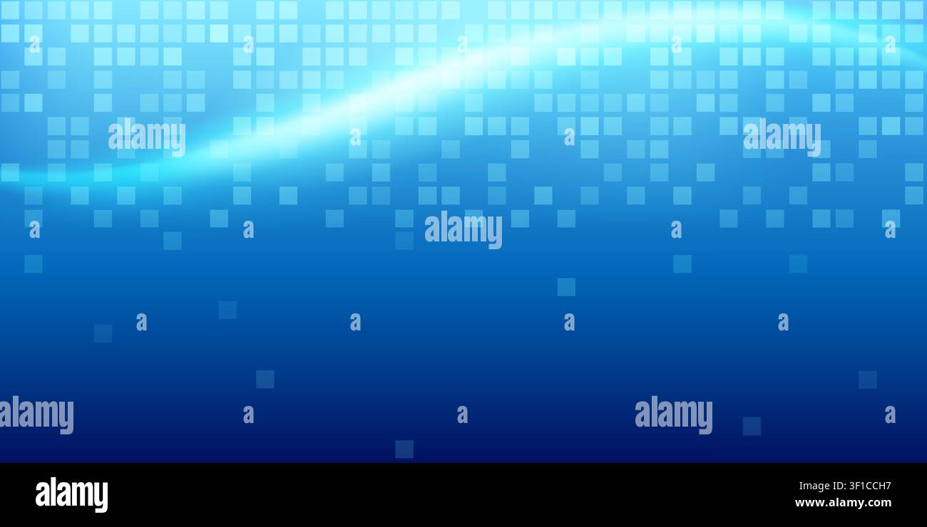 Vibrant blue abstract background featuring a glowing wave overlaying a subtle grid or tile pattern, creating a modern and dynamic digital feel. Stock Vector