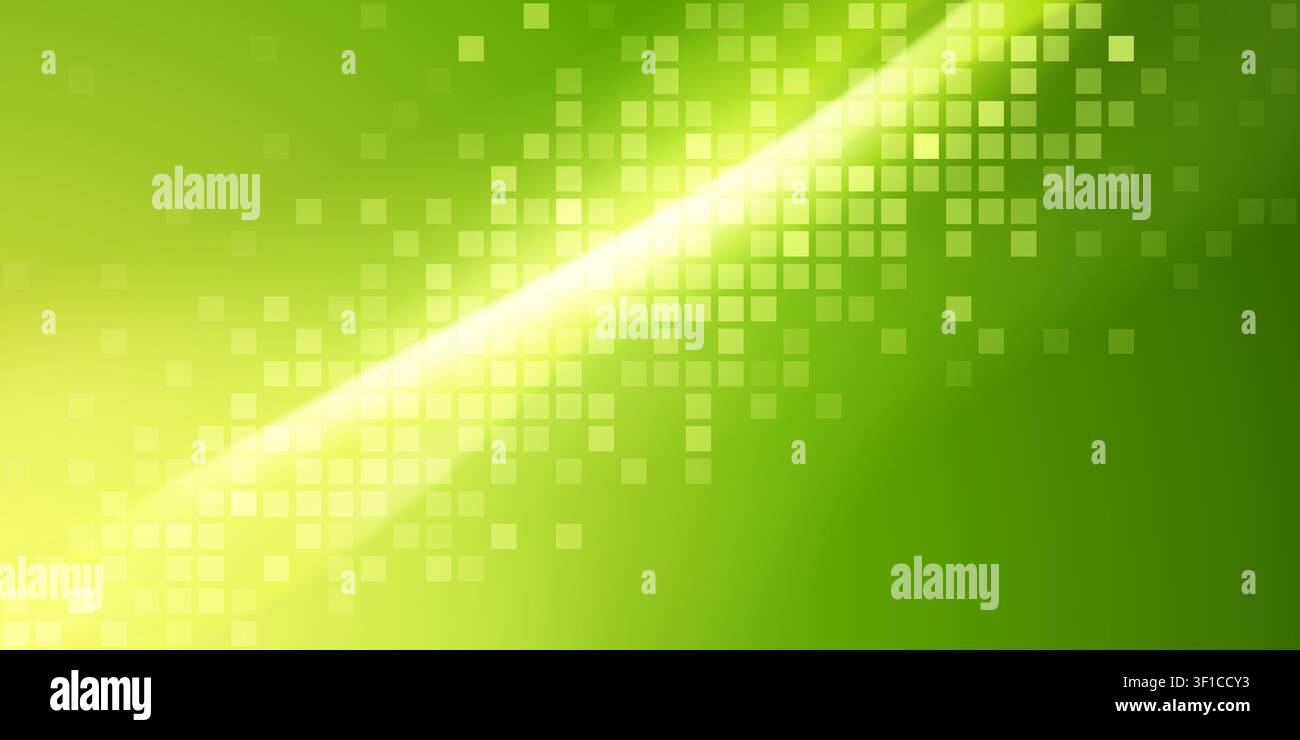 Vibrant lime green and yellow abstract background featuring a diagonal gradient and a subtle, glowing square tile pattern overlay. Stock Vector