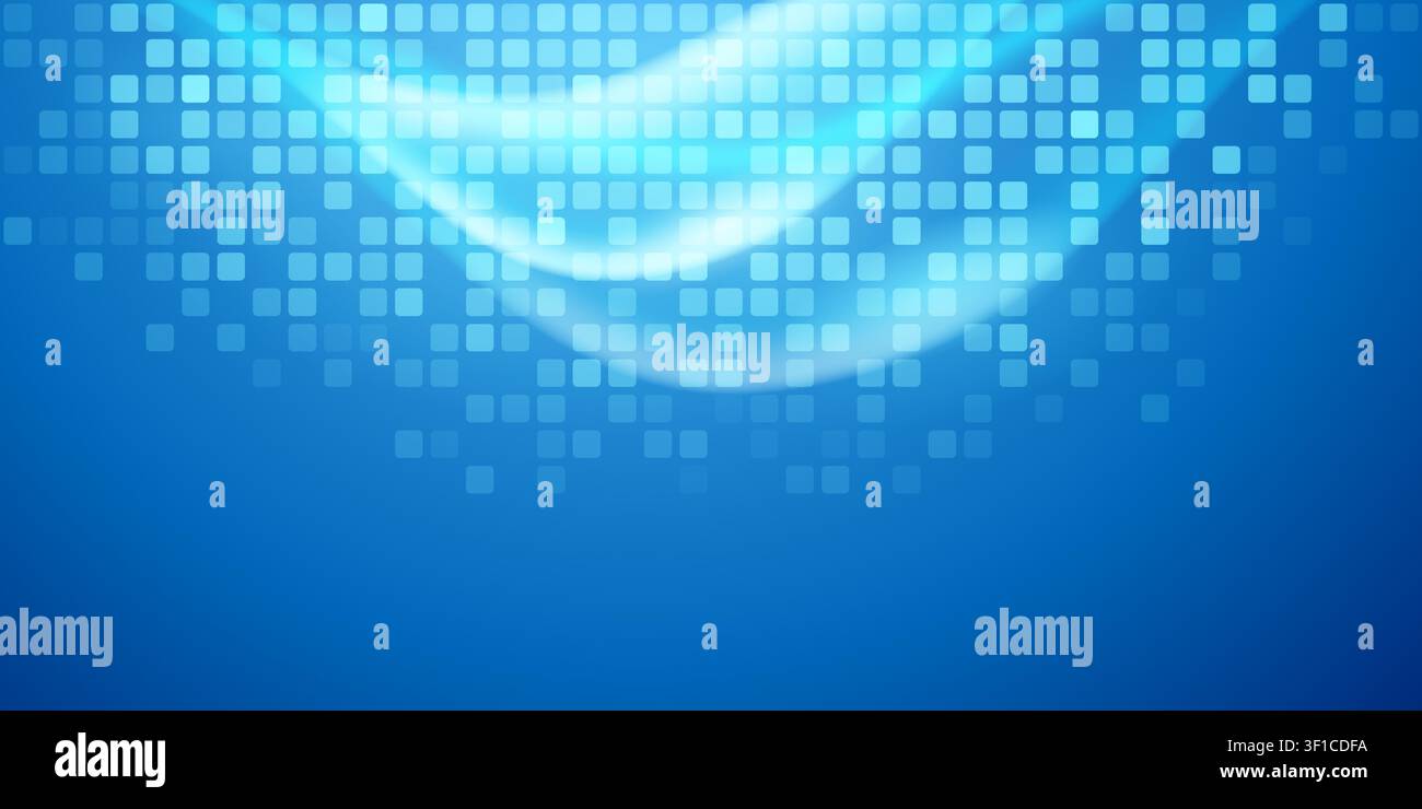 Vibrant blue abstract background featuring a glowing, flowing wave pattern over a subtle digital tile grid texture. Stock Vector