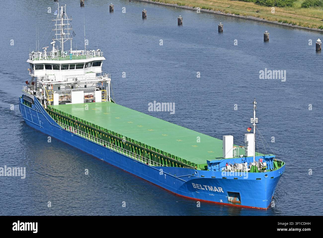General cargo ship BELTMAR passing the Kiel canal Stock Photo