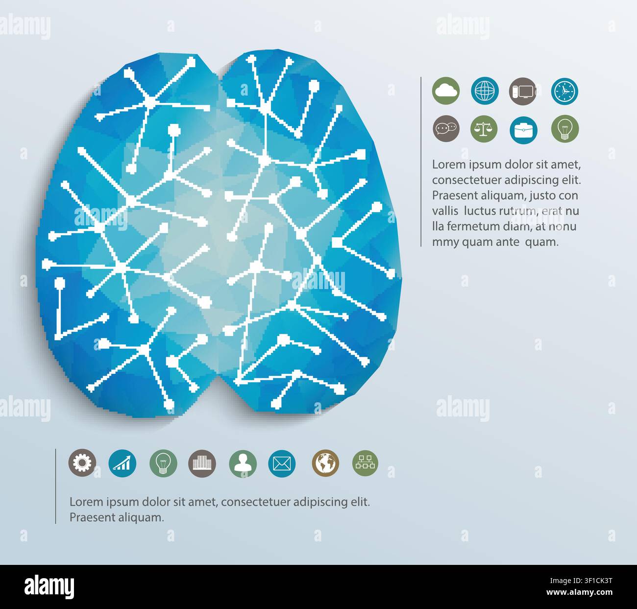 Polygon brain with icons Stock Vector
